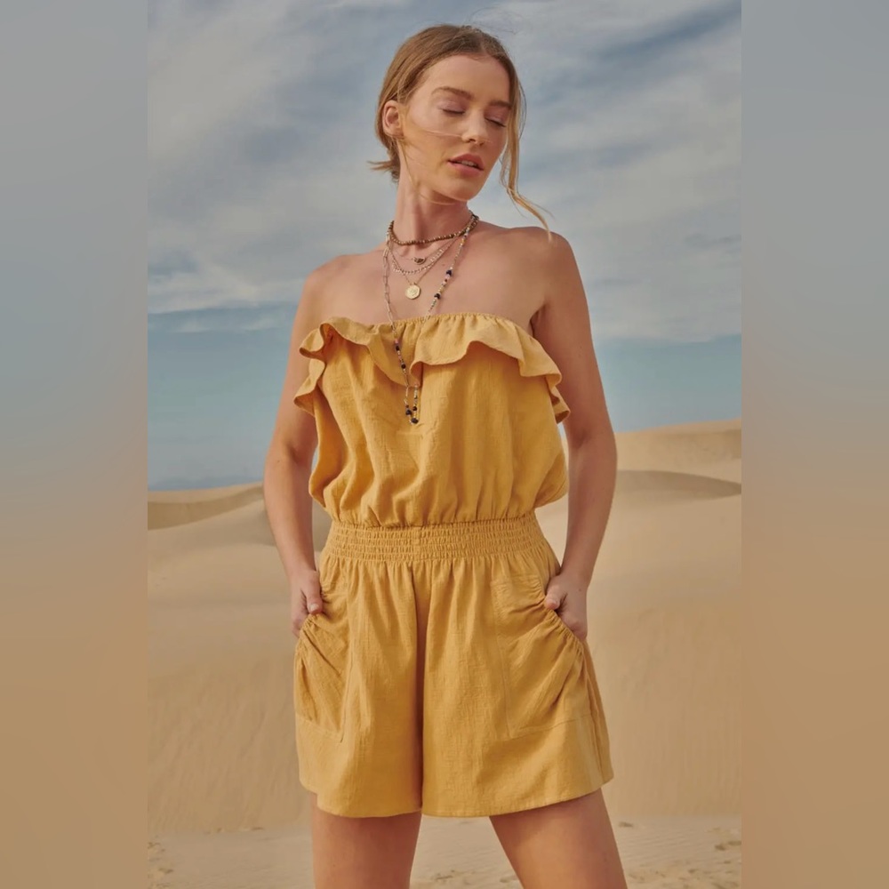 Promesa Ruffle Romper in Mustard NWT.